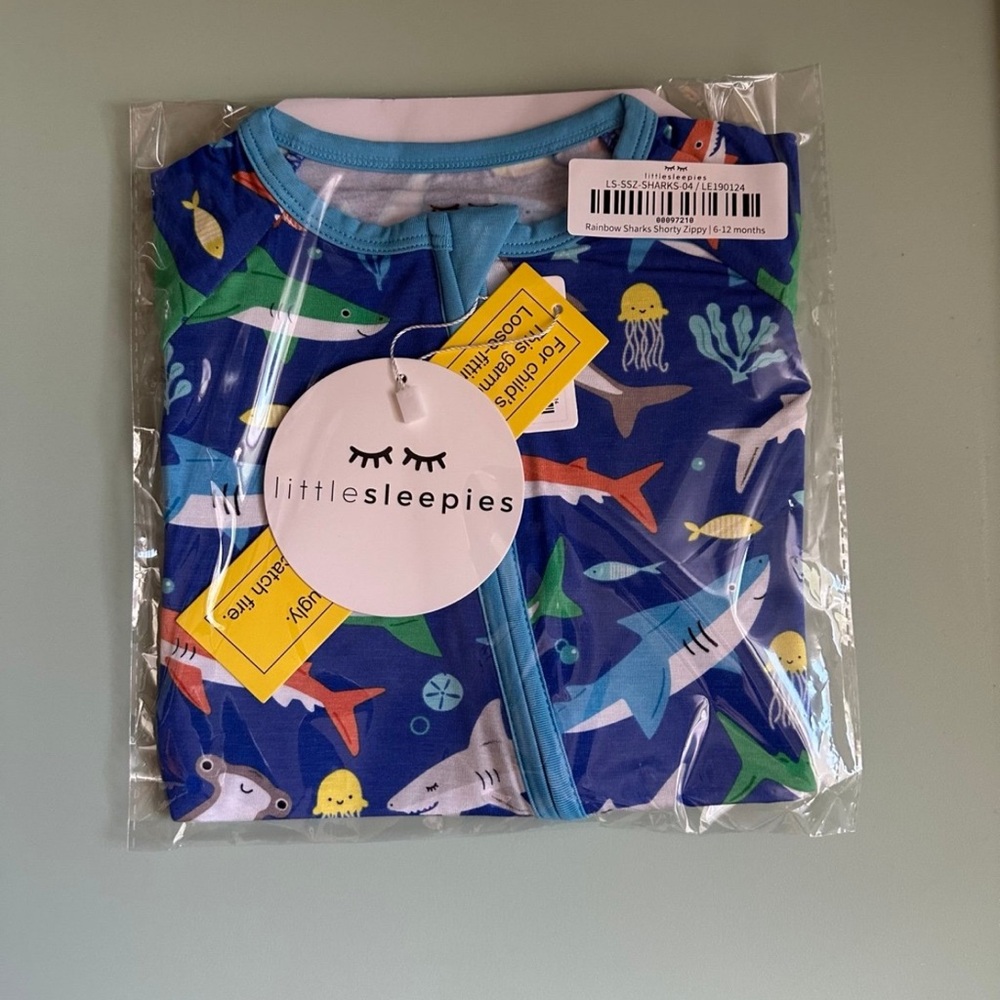 Little Sleepies rainbow sharks shorty zippy